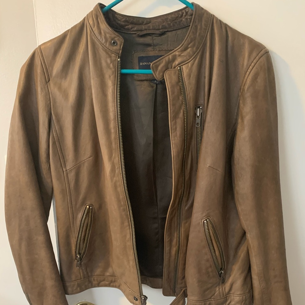 Banana Republic Leather Moto Jacket in Taupe